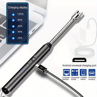 USB Rechargeable Arc Lighter 4-Pack Flameless Windproof Candle Lighter with Flexible Neck, 360° Rotation, LED Battery Indicator & Safety Switch – for Candles, Grill, Camping, BBQ, Aromatherapy