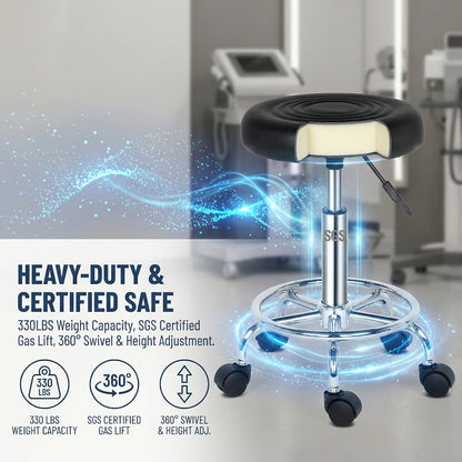 360 Swivel Bar Stool with Footrest Round Cushioned Sponge Seat Chrome Base Counter Stool Kitchen Island Home Bar Nail Salon Beauty Studio White Black