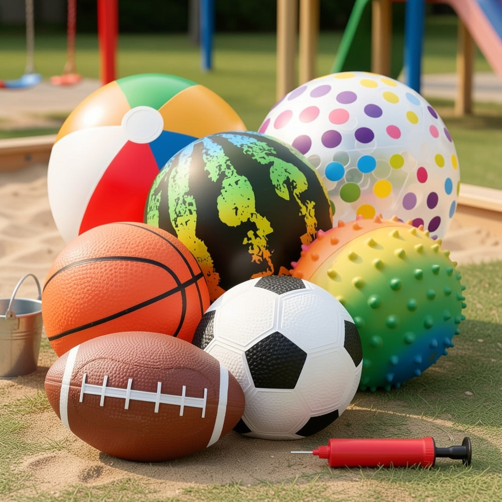 Kids Playground Ball Set 7-Pack with Air Pump – 10.6 Inch Outdoor Ball Plus 6-Inch Basketball Football Rugby, Active Play Toy for Home Yard Pool Classroom Park, Birthday Party Gift for Children Ages 4+