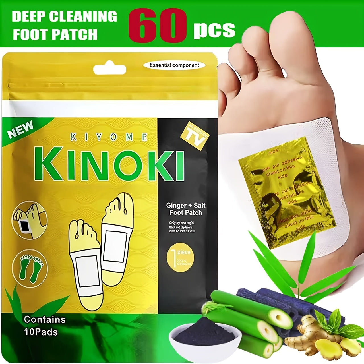 Foot Detox Patches Bamboo Vinegar & Ginger 60 & 160 Pcs - Deep Cleansing Natural Plant Ingredients Alcohol-Free Overnight Moisturizing Foot Pads for Tired Aching Feet - Green Golden Lavender Variants