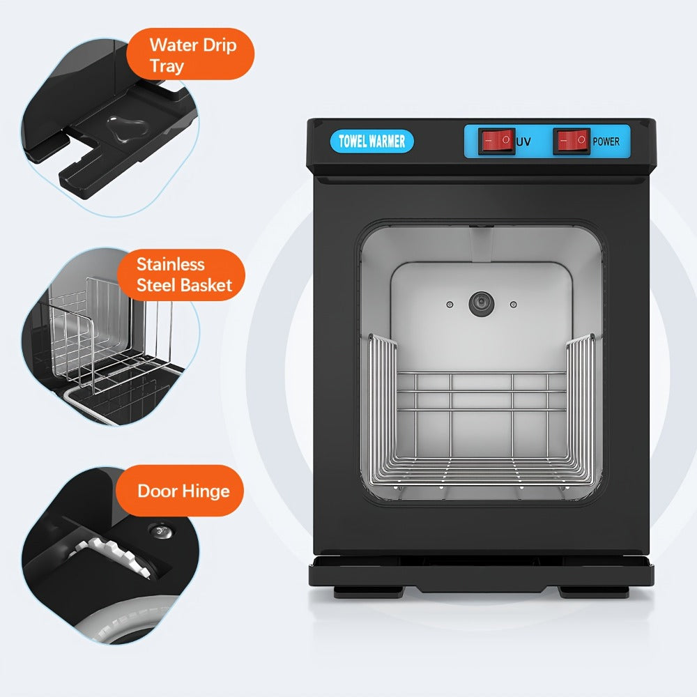 UV Hot Towel Warmer Cabinet 1.32 Gal 2-in-1 Heating & UV Sterilization — Freestanding Professional Spa Heater for Salon, Barber, Esthetician, Gym, Hotel & Home, Black & White