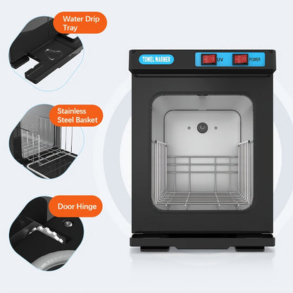 UV Hot Towel Warmer Cabinet 1.32 Gal 2-in-1 Heating & UV Sterilization — Freestanding Professional Spa Heater for Salon, Barber, Esthetician, Gym, Hotel & Home, Black & White