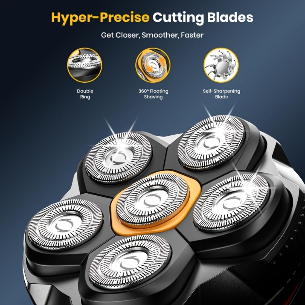 6D Magnetic Rotary Head Shaver IPX7 Waterproof Rechargeable – Quiet Motor Bald Head Shaver & Beard Trimmer with Replaceable Magnetic Blade Heads, Wet Dry Grooming Kit Gift for Men