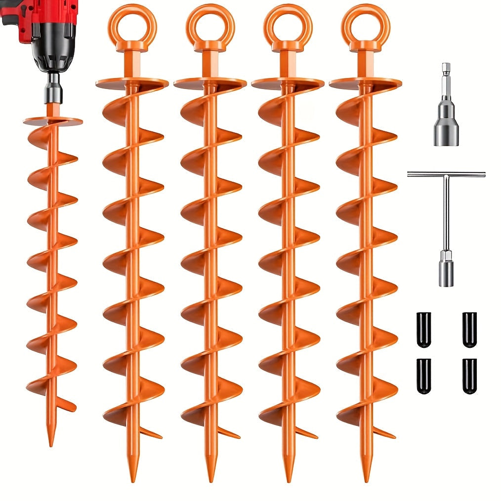 Heavy-Duty Spiral Earth Anchors 15", 4-Pack – Orange