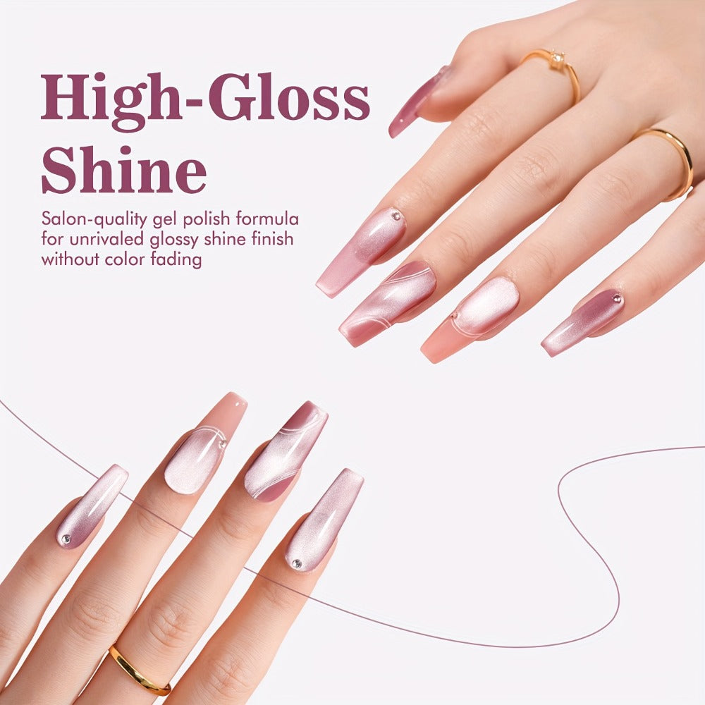 MORDDA Magnetic Cat Eye Gel Polish Kit 6 Colors with Magnet – Shimmering Reflective Swirl Nail Art, Soak Off UV/LED Semi-Permanent Gel Polish Set, Alcohol-Free, Salon & DIY Home Manicure