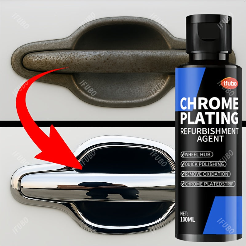 Chrome Plating Refurbishment Agent - Quick Polish & Repair for Door Handles, Window Trim, Car Badges - Removes Oxidation, Restores Shine, Universal Use, 3.38oz, Chrome Plating Refurbishment Agent, Door Handle Restoration, Sleek Bottle Design