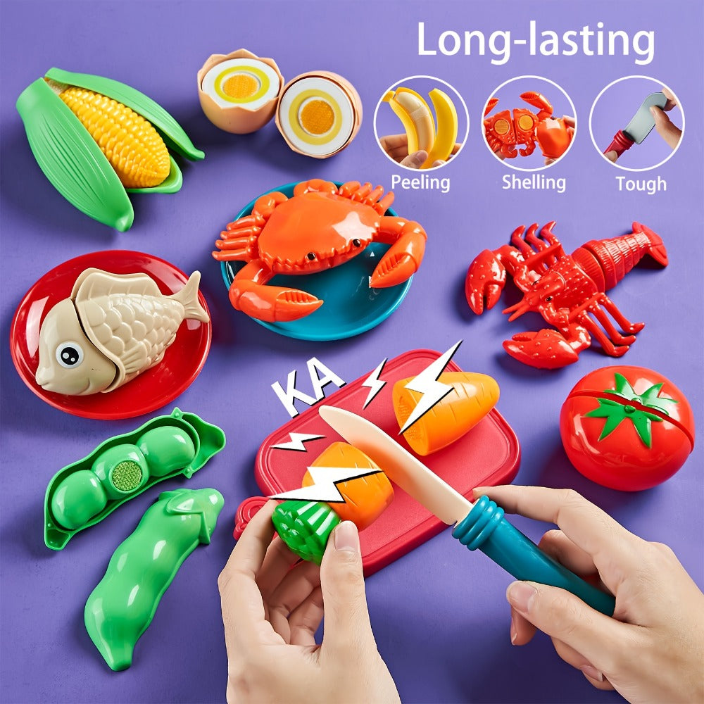 78 Pcs Kids Kitchen Toy Set with Storage Bag - Pretend Play Dinnerware, Fake Fruits & Vegetables, Plastic Accessories, Educational Role Play Gift for Boys Girls Ages 3+