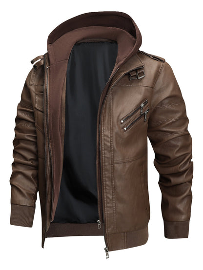 Men's Windproof Faux Leather Pullover Hoodie