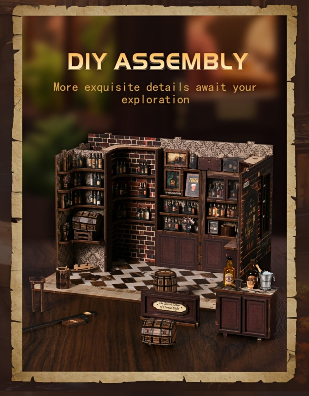Miniature Book Nook Kit Corner Lounge – DIY 3D Wooden Bookshelf Insert, Cozy Reading Nook Dollhouse Craft for Adults & Teens, Handmade Bookend Home Decor, Unique Birthday Christmas Gift for Book Lovers