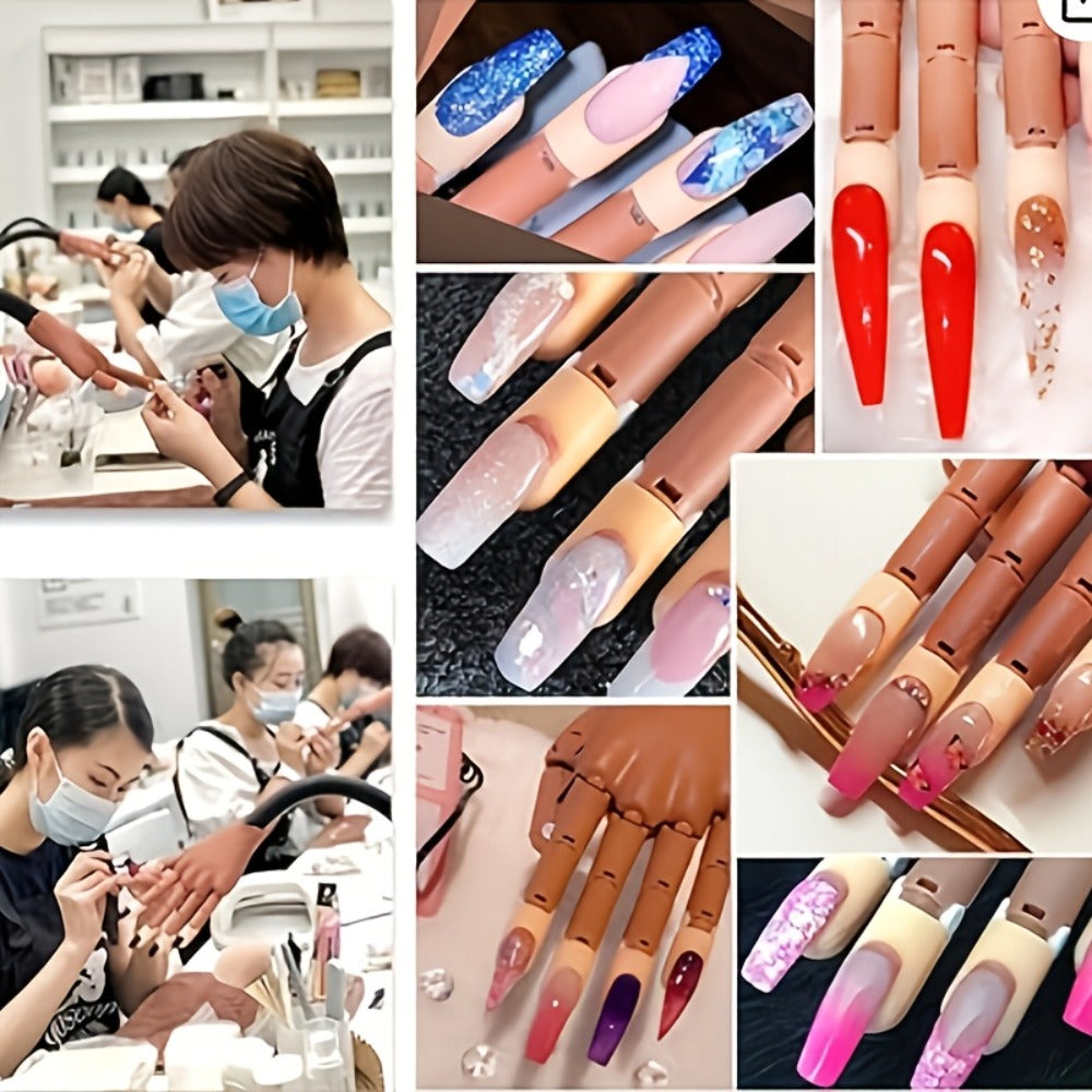 Nail Practice Hand Kit for Acrylic Nails Flexible Training Hand with 200pcs Replacement Nail Pads Clippers Files and Brush - Complete Manicure Training Tools for Beginners and Nail Salons