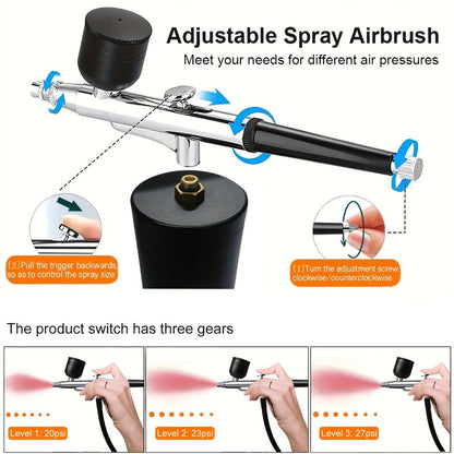 Cordless Airbrush Kit with Compressor Rechargeable Portable Handheld Air Brush Gun 3-Gear Pressure 3 Cup Sizes 7cc 20cc 40cc for Nail Art Makeup Model Painting Cake Decorating Graffiti Body Art