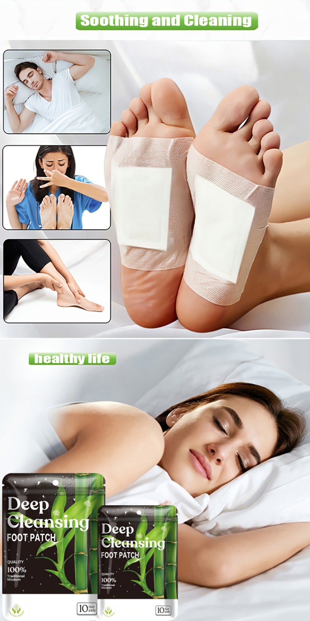 Detox Foot Patches with Bamboo Vinegar Ginger & Lavender — Natural Plant Formula Deep Cleansing Overnight Foot Pads, Moisturizing Soothing Foot Care for Tired Aching Feet, Home Spa Wellness Gift