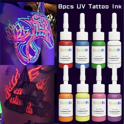 UV Blacklight Tattoo Ink Set Fluorescent Glow in the Dark 5ml Bottles UV Reactive Tattoo Dye for Body Art Glow Parties Festivals 5 8 11 15 Colors