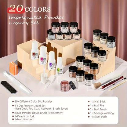 Sparkling Glitter Dip Powder Nail Set 33Pcs with Activator & Primer – 20 Colors No Lamp Needed for French Manicure Salon-Quality Home Use Nail Gift for Women