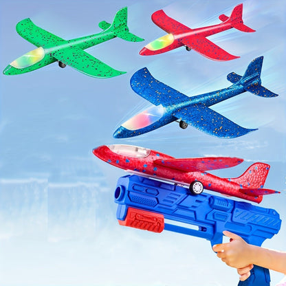 Foam Airplane Launcher Toy Set with 3 Foam Planes & Catapult – 2 Flight Modes Outdoor Flying Glider Toy for Kids Boys Girls Ages 3+, Birthday Gift