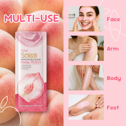 Exfoliating Body Scrub Peach Cream 50pcs Jojoba Bead Foot & Body Skin Gentle Cleansing Moisturizing Smooth Nourish Portable Travel Size Sachet