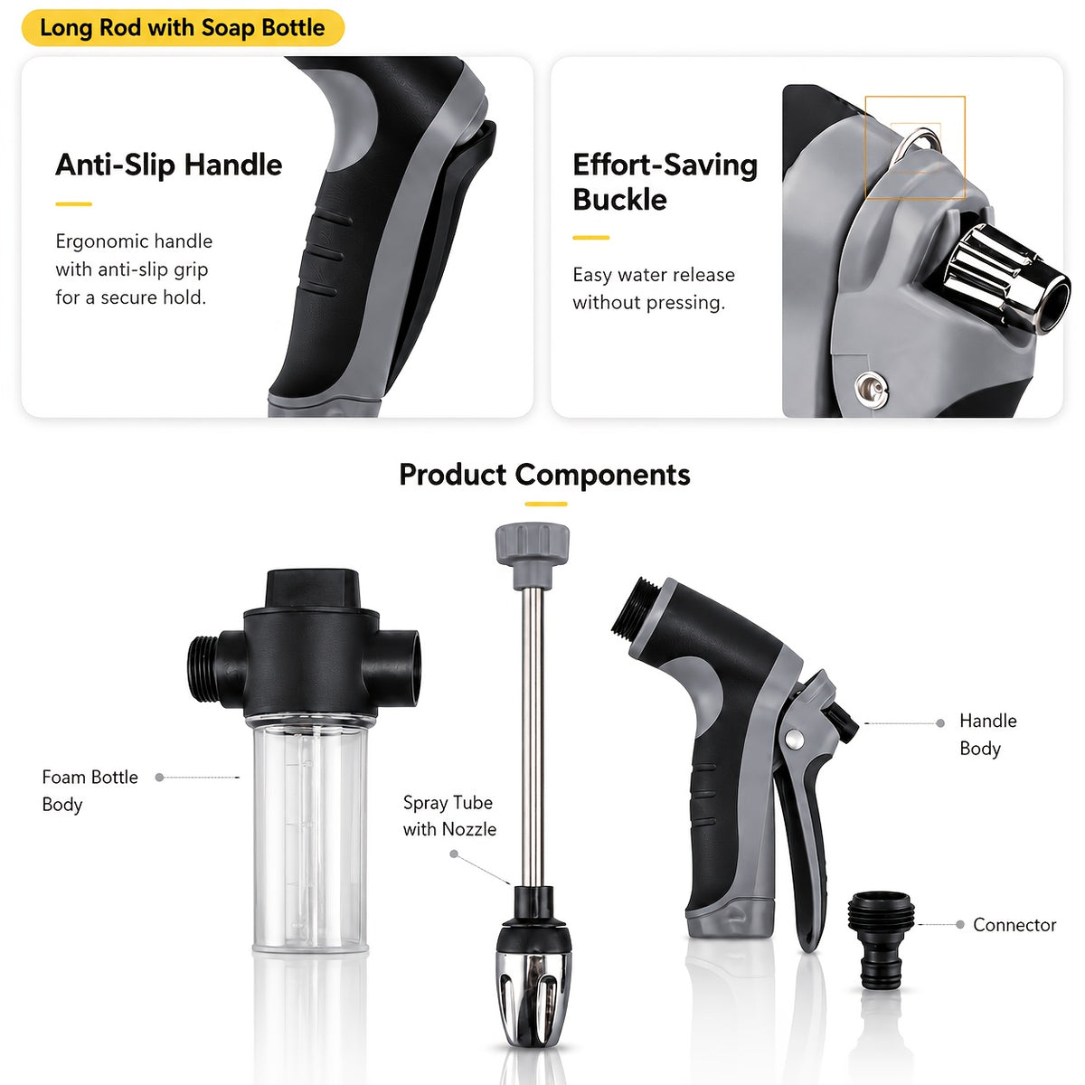 2X Pressure Car Wash Spray Gun Kit with Microfiber Towel, Metal-Look Body, 360° Adjustable Nozzle, One-Hand Lock, No Continuous Pressing, for Car, Motorcycle, Bicycle And Yard Cleaning