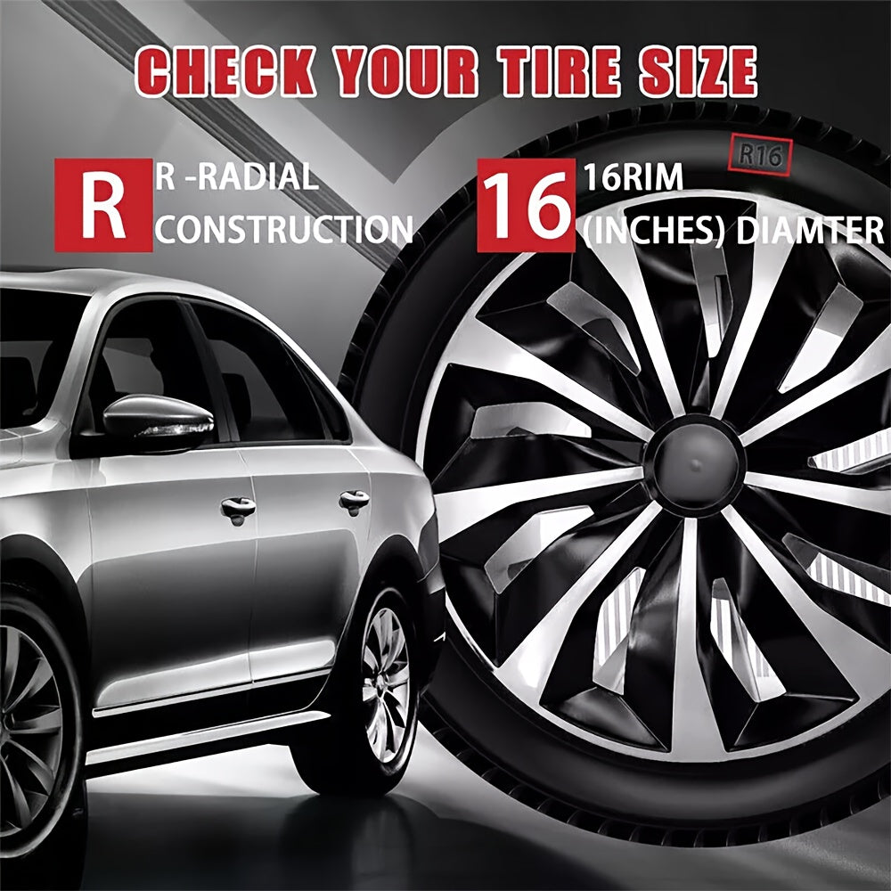 15 Inch/16 Inch Universal Hubcaps, 4pcs/Set Full Cover Wheel Hub Covers, Snap-On Wheel Covers for Auto Tire Replacement, Exterior Decoration of Car Wheels, Durable Construction, Fits R15/R16 Tire & Rim for All Makes And Models