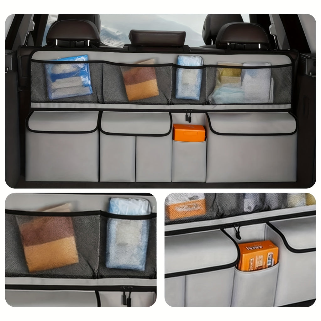 QIANKUNBAG Car Trunk Organizer, Large Capacity Vehicle Backseat Hanging Storage Bag with 9 Pockets, Space Saving Auto Seat Back Cargo Organizing Additions, Universal for SUV, Truck, Van