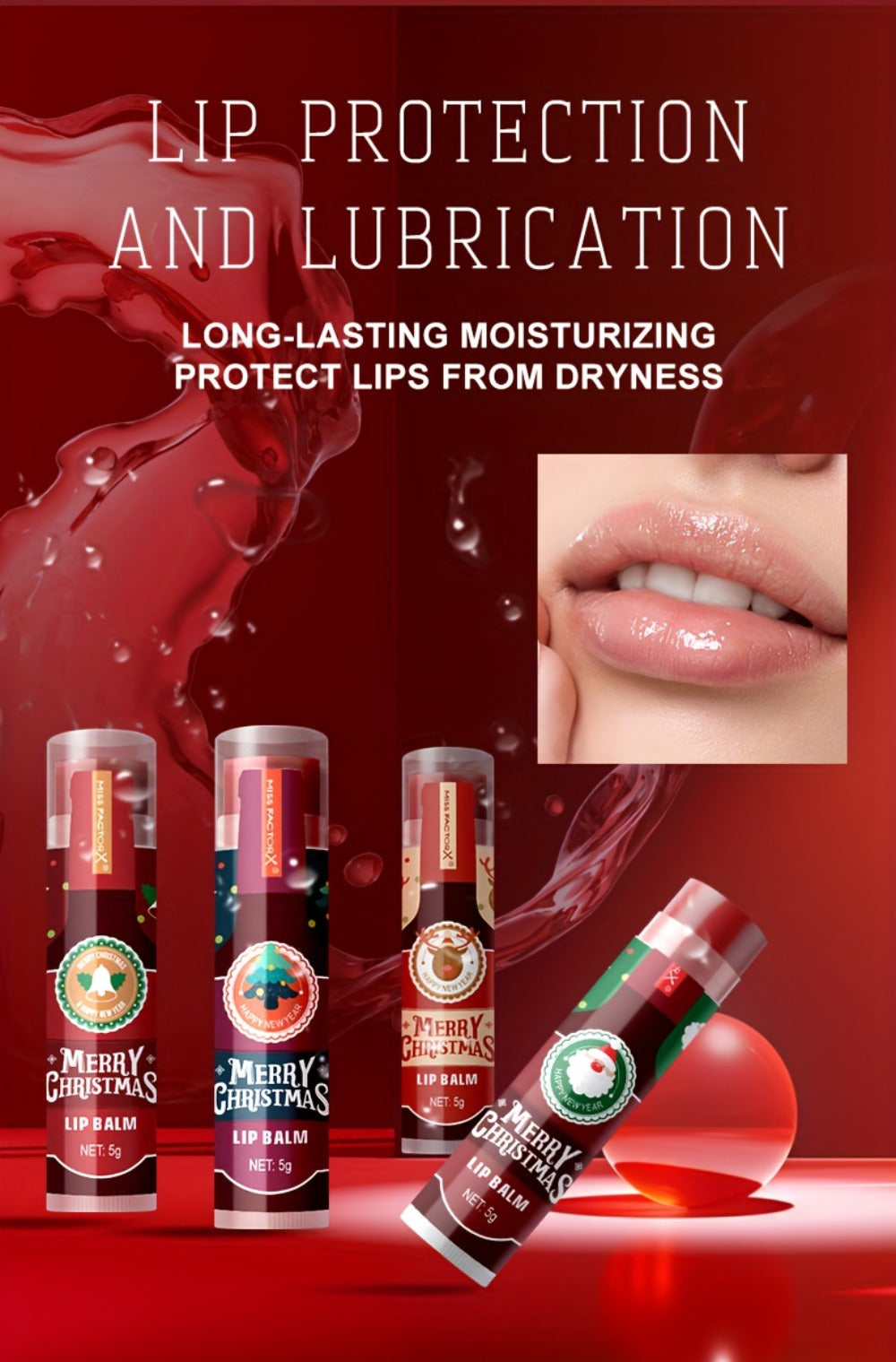 Christmas Lip Gloss & Balm Set 32 Pcs — MISS FACTOR Holiday Gift, Long-Lasting Hydrating Smudge-Proof Formula, Lipstick-Like Tubes, Festive Stocking Stuffer for Women Girls & Beauty Lovers