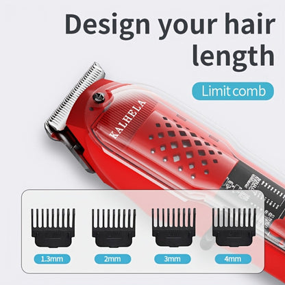 Retro Transparent Hair Clippers for Men – Electric Trimmer with LCD Display, USB Rechargeable Beard Clipper for Pompadour Fade Styles, Cordless Home Barber Tool, Red Black Blue