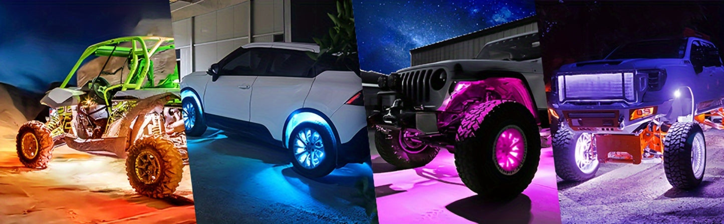 RGB Rock Lights Kit for Trucks & Cars, Sound-Activated LED Underbody Lights with APP & Remote Dual Control, 9 Large Beads Multicolor Chassis Neon Footwell Lighting for Pickup Off-Road