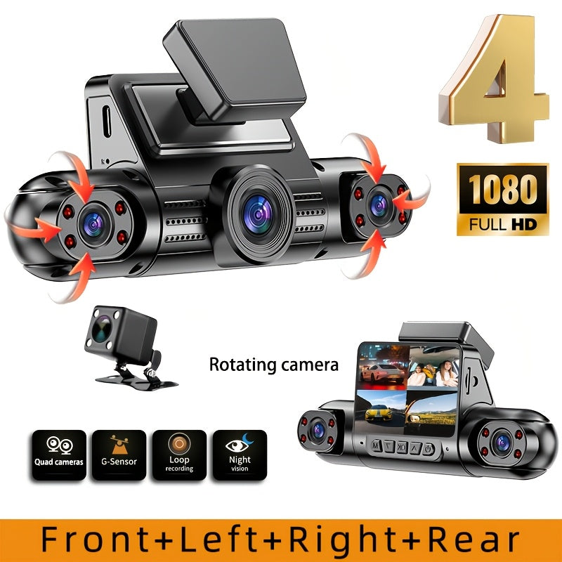 This Is a Comprehensive Driving Recorder Set Featuring Four Lenses, Offering 360-Degree Coverage with 1080P Resolution for The Front And 720P for The Rear, Sides, And Full Display. It Includes High-Definition Night Vision, WDR, G Sensor