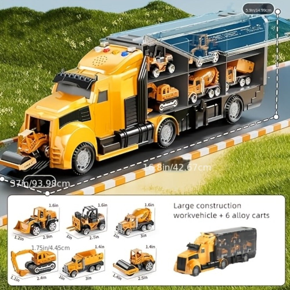 Diecast Construction Truck Toy Set 7-in-1 for Kids Ages 3-9 – Excavator, Bulldozer, Dinosaur Car, Race Cars, Boys & Girls Birthday Easter Gift