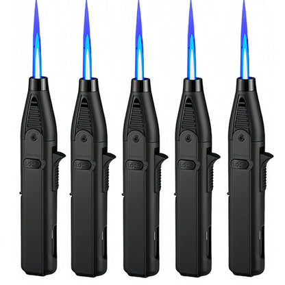 Windproof Torch Lighter 5 Pack Outdoor Butane Gas Lighter Set 1300 1800 Degree Blue Flame Safety Lock Gift Box Camping BBQ Candle Fireplace Butane Not Included