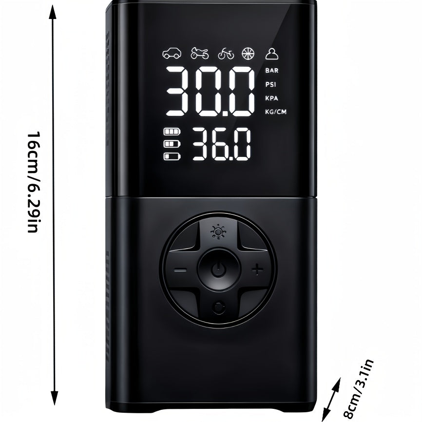 Portable Wireless Tire Inflator Air Compressor Digital Display Fast Pump Lithium Battery for Car Motorcycle Bike Emergency Inflation with Nozzle Adapters