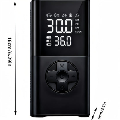 Portable Wireless Tire Inflator Air Compressor Digital Display Fast Pump Lithium Battery for Car Motorcycle Bike Emergency Inflation with Nozzle Adapters