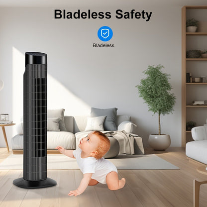 Tower Fan 31 Inch Bladeless | 80° Oscillating Standing Fan with Remote Control, 7.5H Timer & 3-Speed Settings, Quiet Cooling Fan for Bedroom, Living Room & Office – Black & White