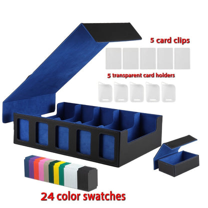 Trading Card Storage Box 5-Row with 24 Colored Dividers, 5 Card Sleeves & 5 Grid Boards – Card Organizer for Pokemon MTG Yu-Gi-Oh Sports Cards, Collection Display & Daily Storage, 5 Colors