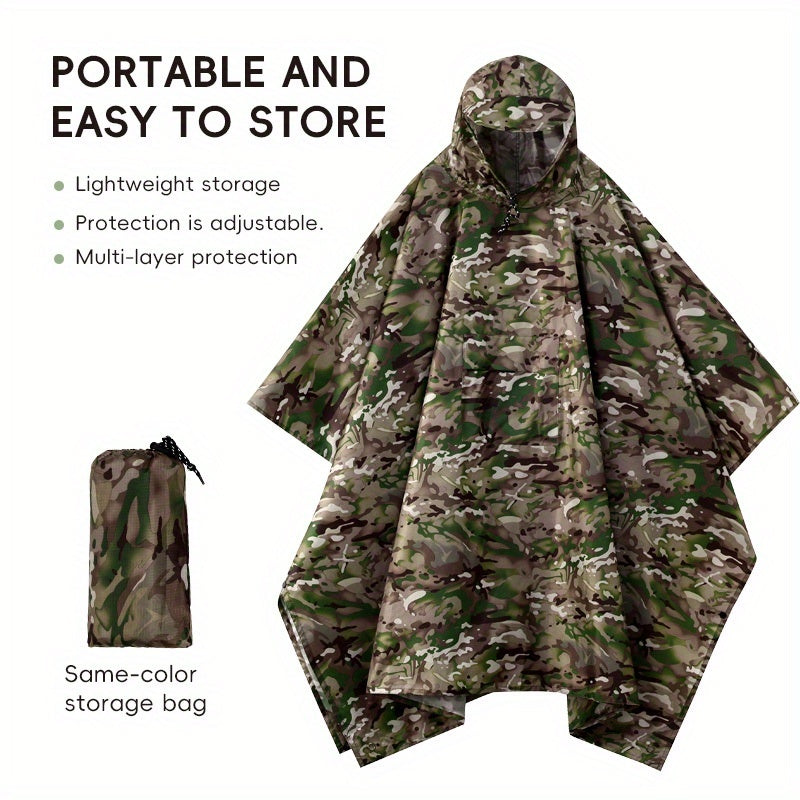 Waterproof Rain Poncho Digital Camouflage - Lightweight Polyester Raincoat for Hiking Camping Mountain Climbing Outdoor Sports, One Size Unisex Emergency Rain Jacket with Smooth Lining