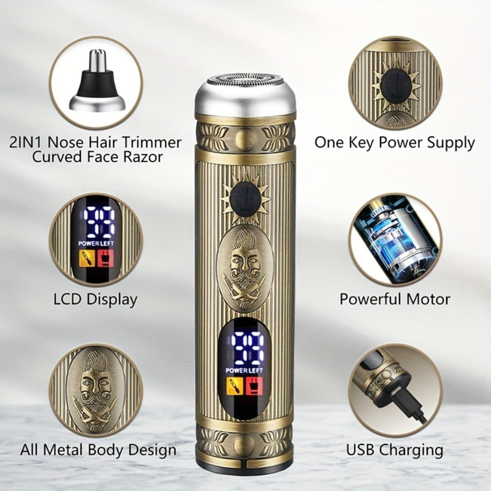 Professional Hair Clippers Trimmer Set for Men - T-Blade Trimmer Nose Hair Trimmer Electric Razor LCD Display USB Rechargeable Zinc Alloy Ergonomic Grooming Kit Bronze