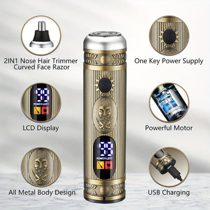 Professional Hair Clippers Trimmer Set for Men - T-Blade Trimmer Nose Hair Trimmer Electric Razor LCD Display USB Rechargeable Zinc Alloy Ergonomic Grooming Kit Bronze