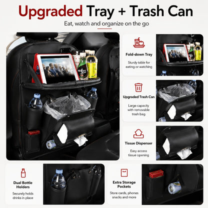 Car Back Seat Organizer with Foldable Tray – Multi-Pocket PU Hanging Storage Bag, Tissue Holder & Footrest Protector for Car Interior | Black, Beige, Brown, Grey