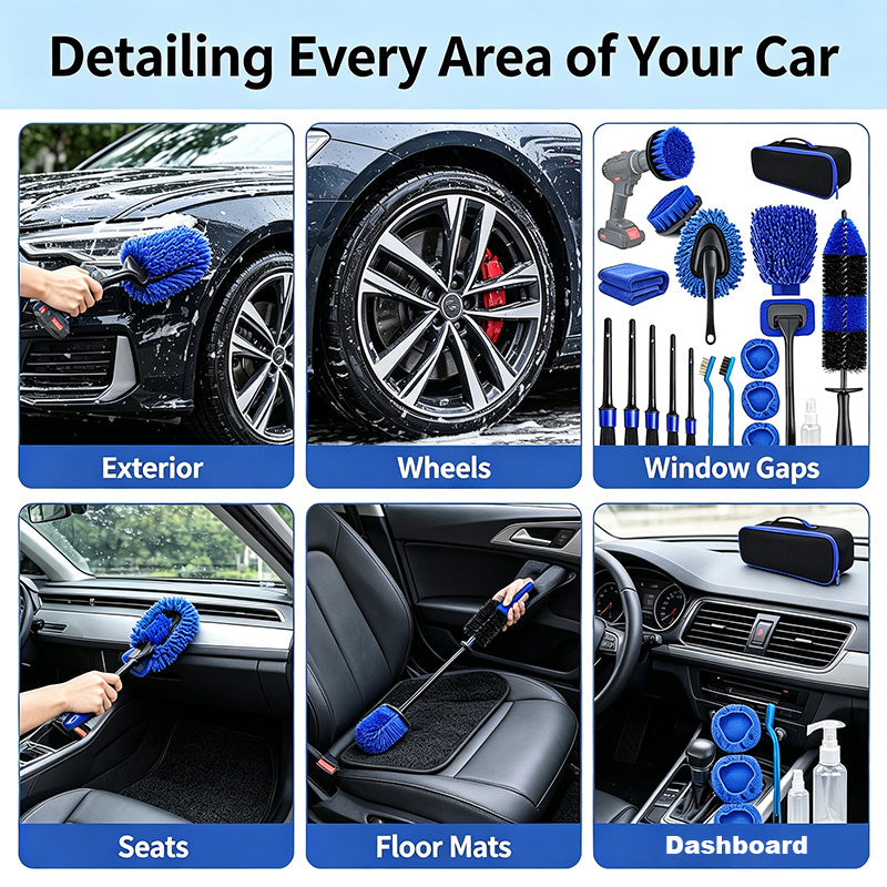 25pcs Cleaning Brush Car Detailing Kit, Car Detailing Brush Set, Car Cleaning Kit, Auto Detailing Tools for Interior Exterior Wheels, Professional Car Wash Additions with Windshield Cleaning Tool And Storage Box
