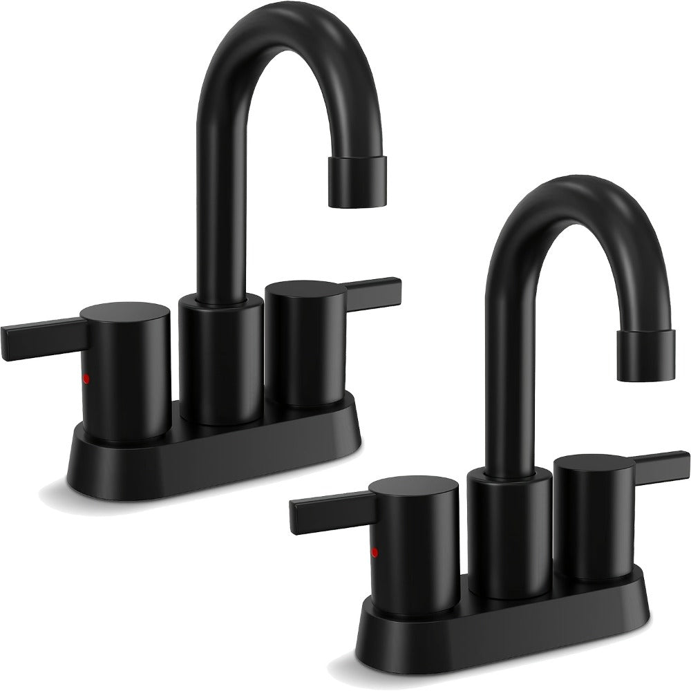 Bathroom Faucet 4-Inch 2-Handle Centerset – 360° Swivel Spout, Pop-Up Drain & Supply Lines Included, 2-3 Hole Vanity Sink Faucet for RV & Home, Brushed Gold, Matte Black, Nickel & Chrome