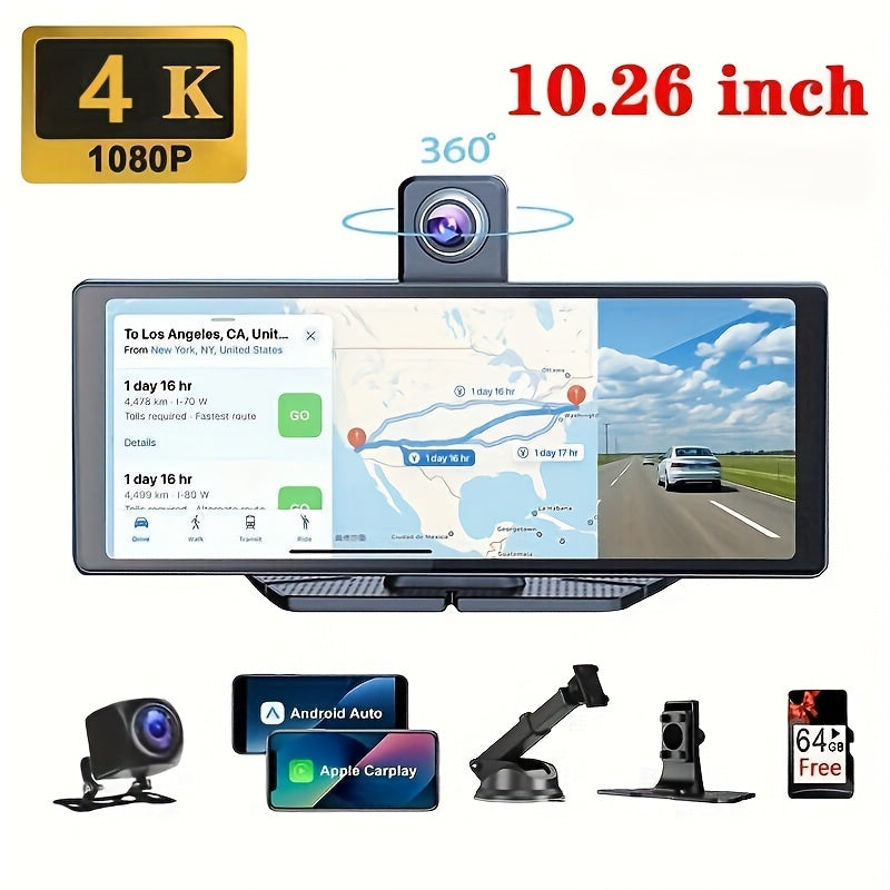 10.2-Inch Large Car Screen, Ultra-Clear. Supports BT Wireless to Phone for Carplay/Android Auto. Has Reversing Assistance, Music/Vid Entertainment, Navigation, Call Answering. Ideal for All Cars Like Sedans, Off-Roaders, Suvs, Rvs, Without Battery