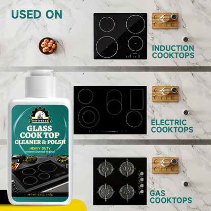 Glass Cooktop Cleaner and Polish – Powerful Stain Remover, Removes Oil Film, Water Spots & Burnt-On Residue, Long-Lasting Surface Protection for Ceramic & Induction Cooktops – 5 Pack Value Set