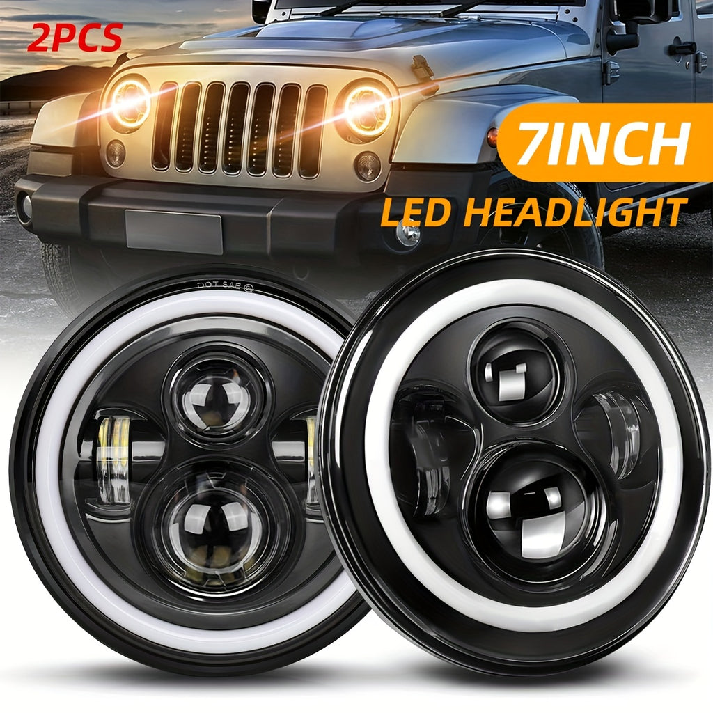 2pcs 7 Inch Round LED Headlight with Clourful Drl And Amber/Blue/Green/Red/Pink Turn Signal, High/low Beam Approved for JEEP for Wrangler JK TJ CJ
