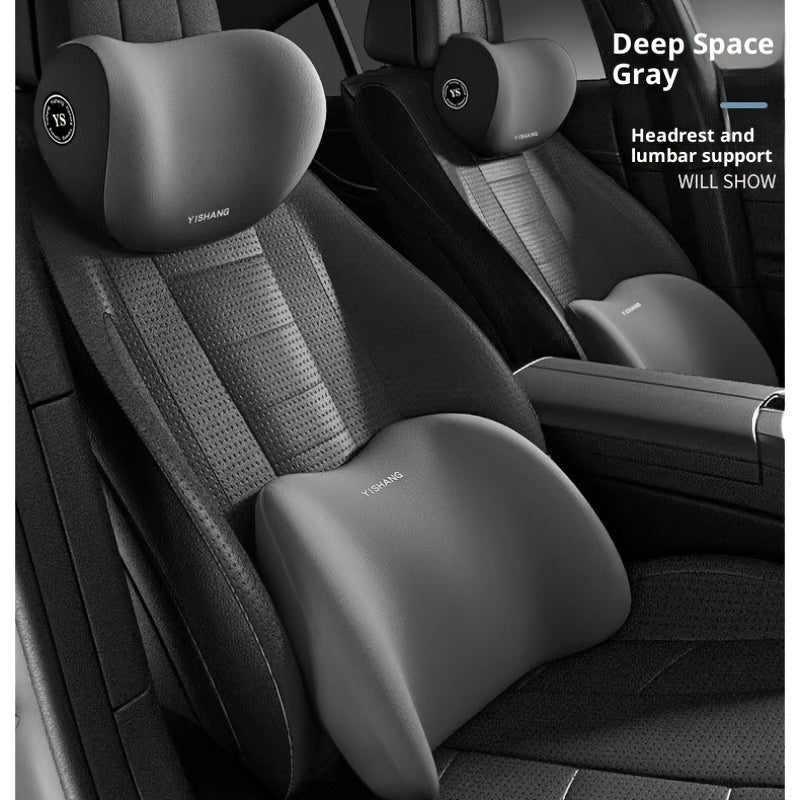 Car Headrest And Lumbar Support Set Comfortable Upgrade for Autumn And Winter Ergonomic Fit Design High-Density Sponge Filling Comfortable for Long-Distance Driving Includes 1 Headrest And 1 Lumbar Support