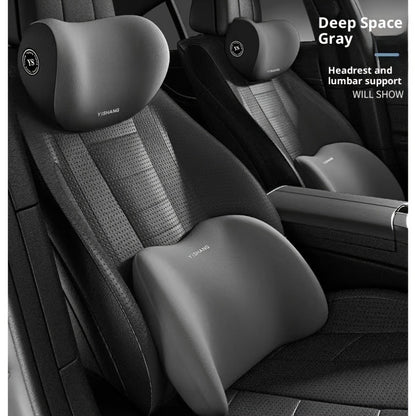 Car Headrest And Lumbar Support Set Comfortable Upgrade for Autumn And Winter Ergonomic Fit Design High-Density Sponge Filling Comfortable for Long-Distance Driving Includes 1 Headrest And 1 Lumbar Support