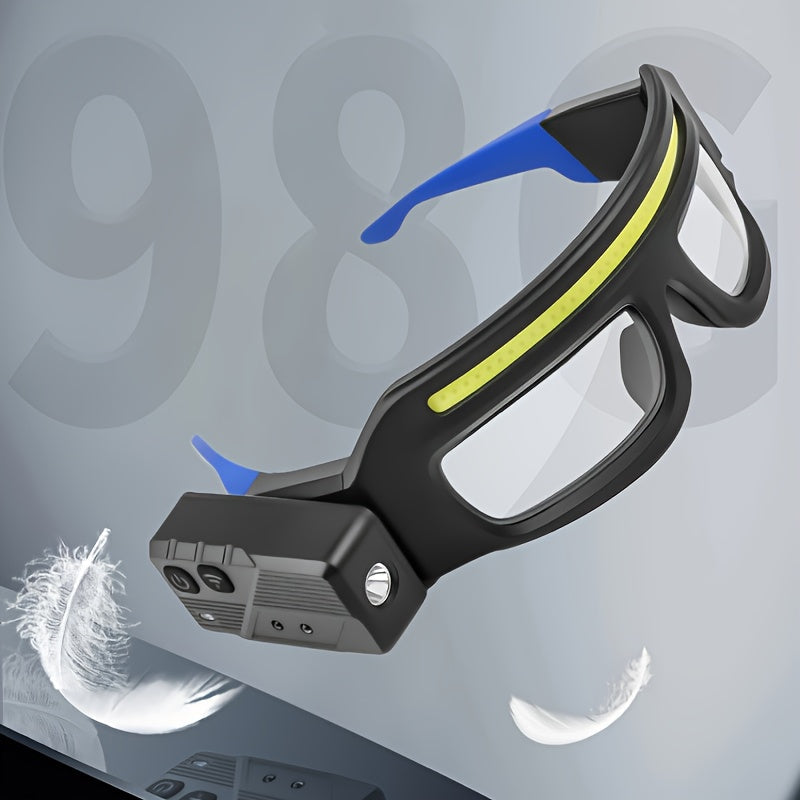 LED Headlamp Glasses Light - USB Rechargeable Head Torch with Rotatable Beam, Adjustable Brightness & Strobe Mode for Night Running, Cycling, Fishing & Outdoor Work