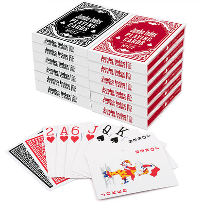 Large Print Playing Cards Jumbo Index – 12 Decks Bulk Set, Poker Size Black & Red Easy-Read Cards for Seniors, Card Games, Parties & Classrooms