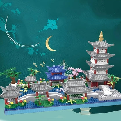 Hangzhou West Lake Building Blocks Set 3282 Pcs – Miniature Chinese Architecture Model Pagoda Cherry Blossom Collectible Landscape Display for Adults Teens Cultural Birthday Christmas Gift