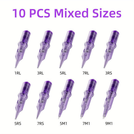 Tattoo Cartridge Needles 30 50pcs Purple RL RS RM M1 Mixed Sizes - Tuffking Disposable Professional Liner Shader Magnum Needles for Rotary Pen Machine Artists & Beginners