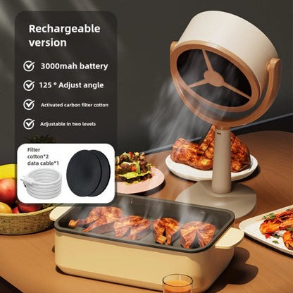 Portable USB Range Hood Handheld Exhaust Fan – Compact Smoke Absorber with 2 Filter Screens for BBQ, Hotpot, Desktop & Travel, Rechargeable Cordless