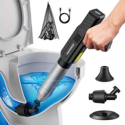 Electric Toilet Plunger 8V Cordless – High-Pressure Pneumatic Toilet Unclogger with Real-Time Pressure Display, Power Drain Opener for Clogged Toilets, Sinks & Floor Drains, Mess-Free & Reusable